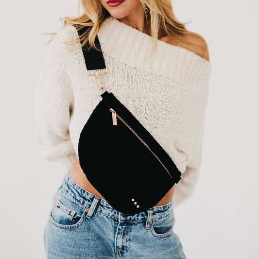 Black Suede Westlyn Woven Bum Bag