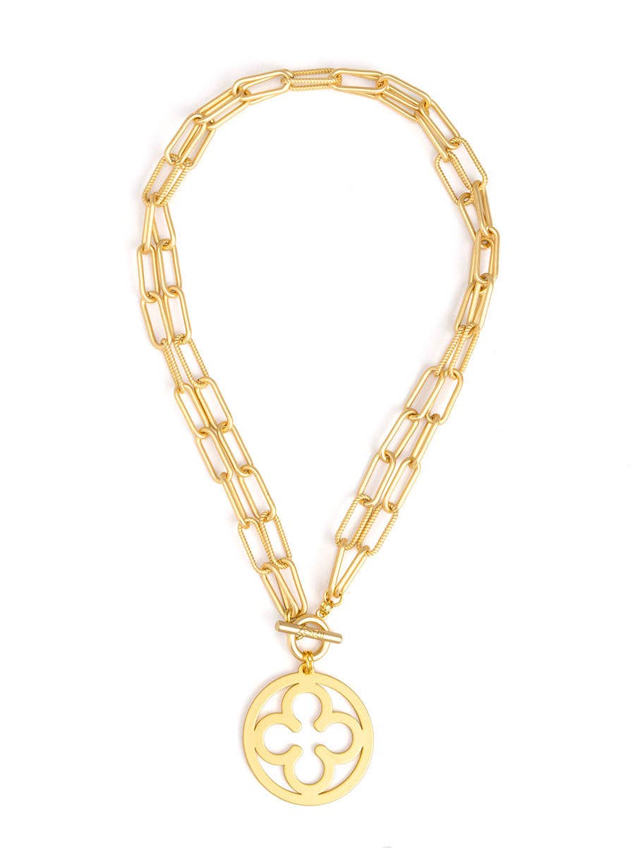 2-in-1 Matte Metal Double Strand Clover Pendant Necklace
