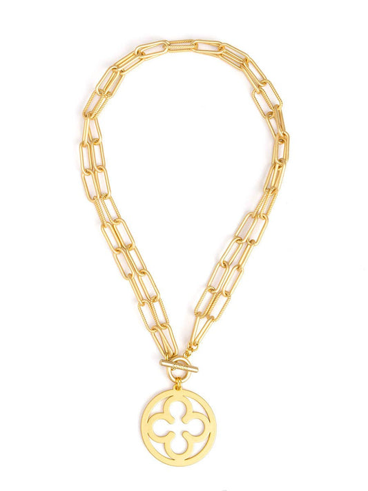 2-in-1 Matte Metal Double Strand Clover Pendant Necklace