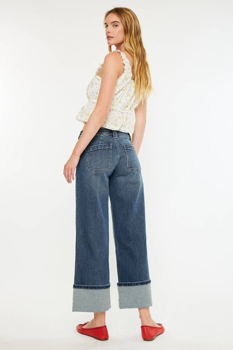 Kancan Mid Rise Wide Leg Jeans