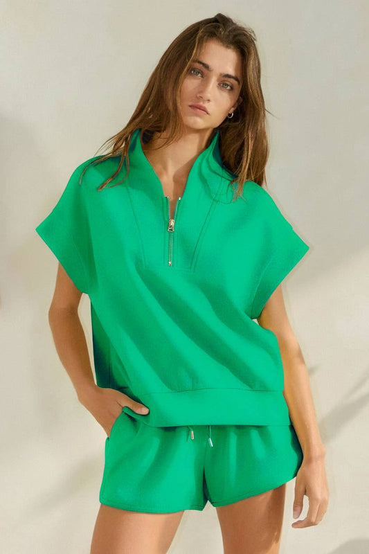Bucketlist Green Half Zip-up Top