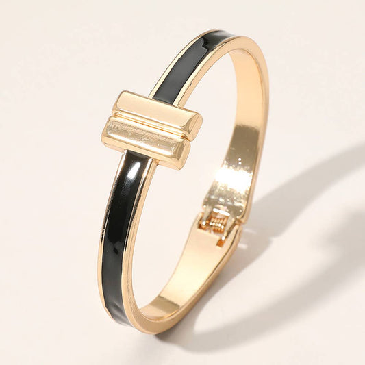 Black Metal Bar Tip Enamel Hinged Bangle Bracelet