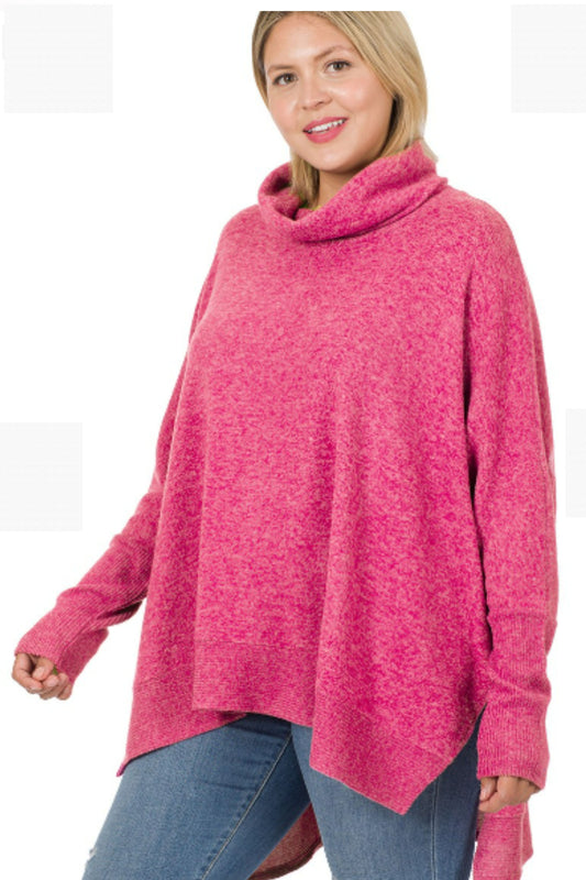 Plus Size Cozy Magenta Cowl Neck Sweater
