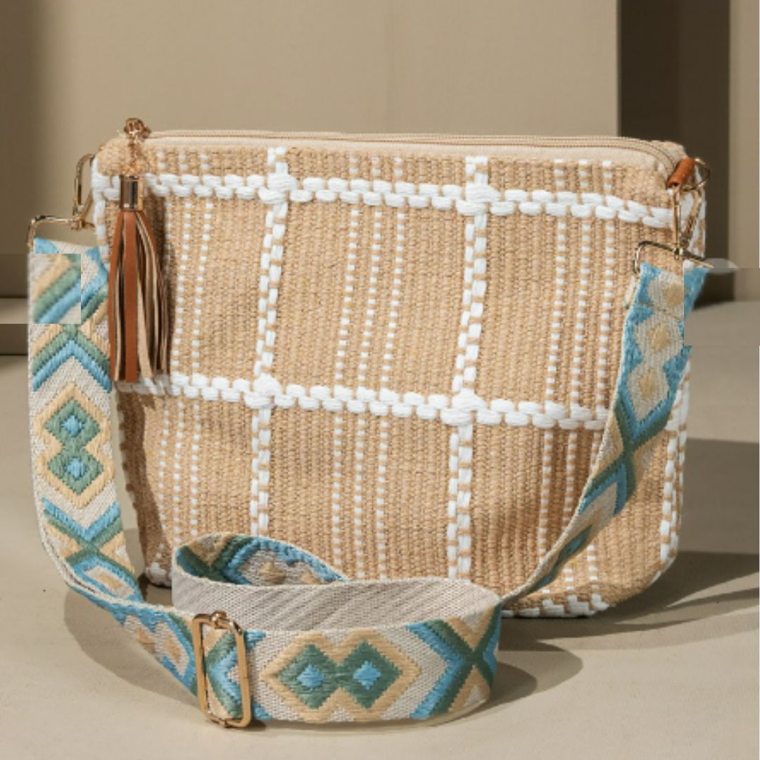 Taupe Check Pattern Crossbody Bag