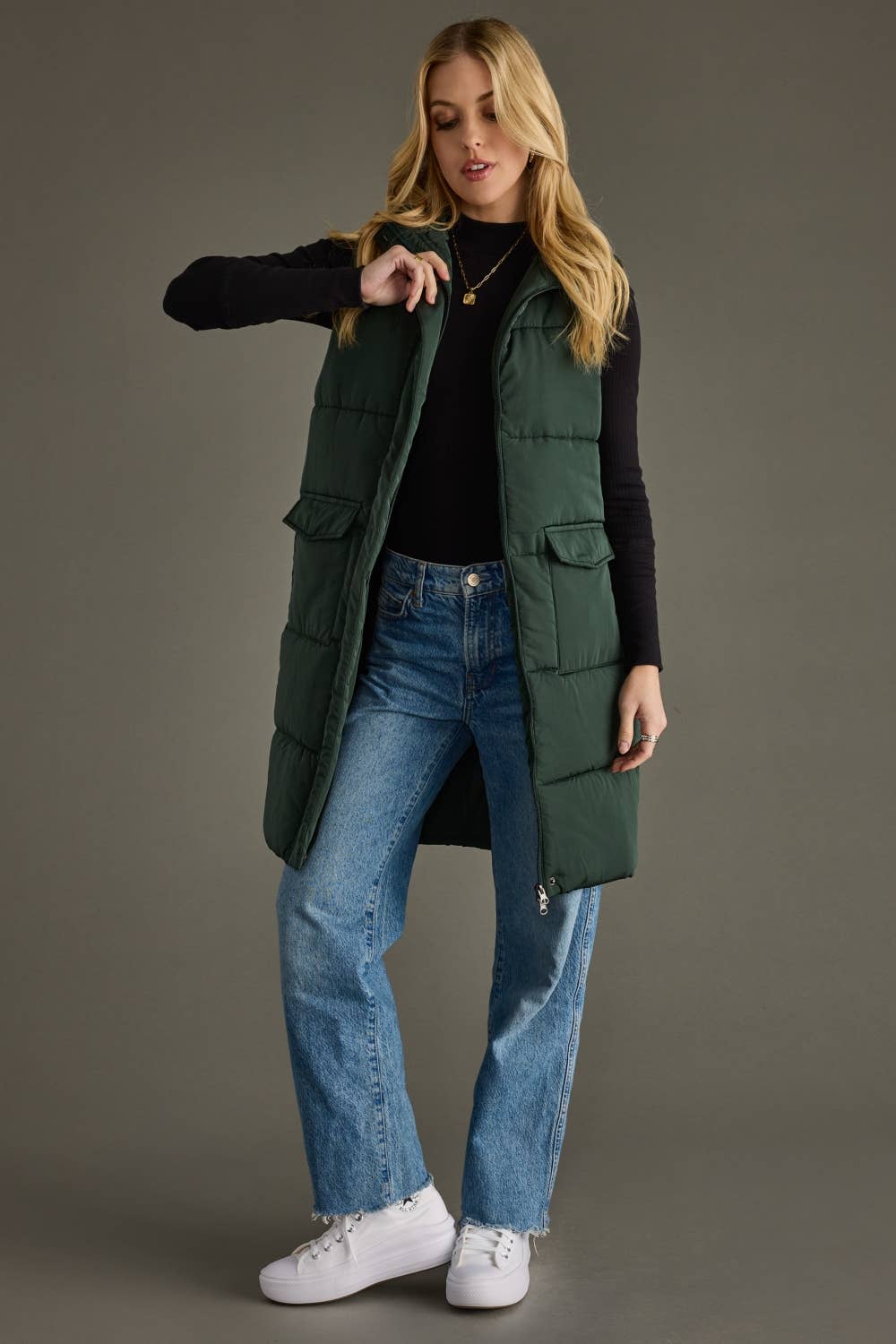 Quilted Forest Green Long Vest