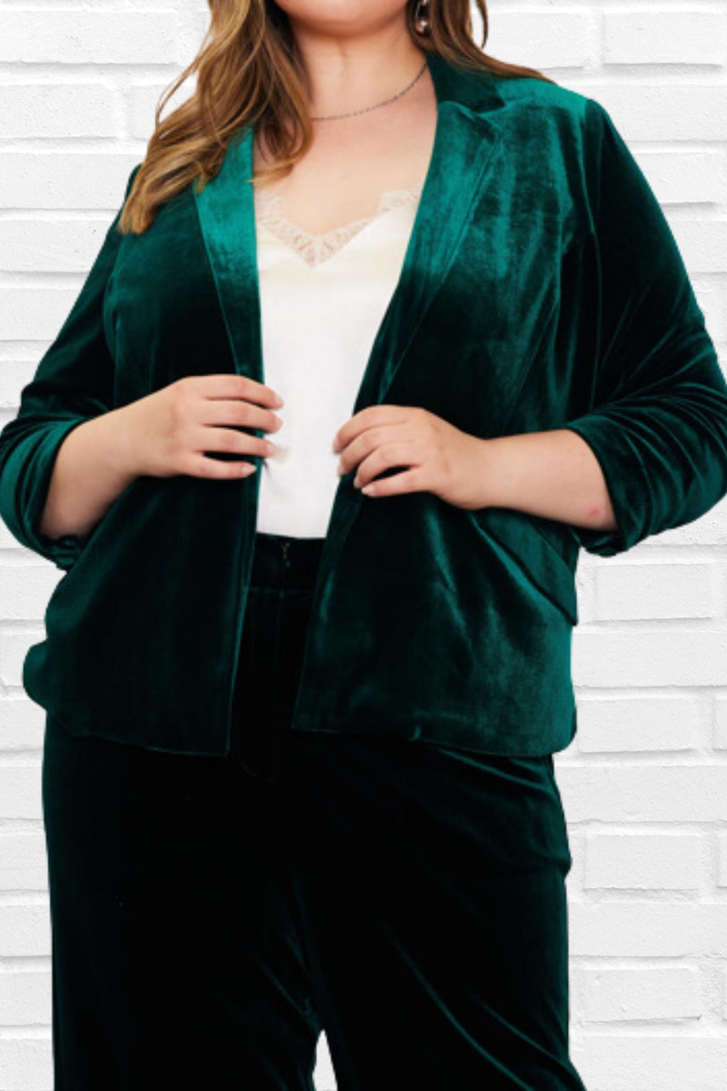 Skies are Blue Plus Size Hunter Green Velvet Blazer