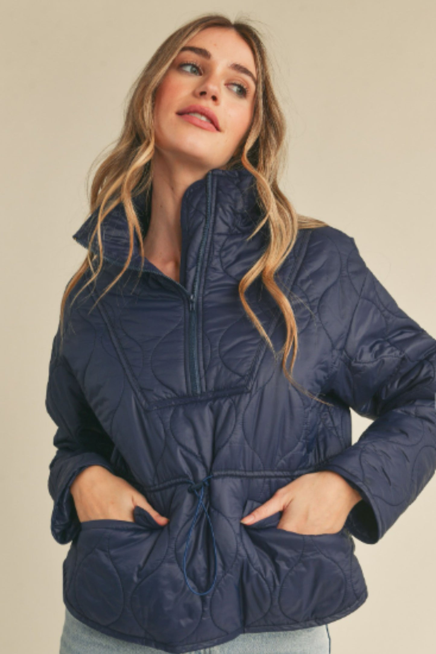 &Merci Navy Blue Quilted Puffer Jacket