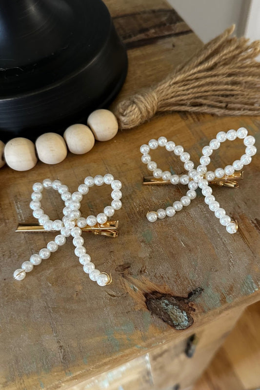 Set of Pearl Bow Hair Clips