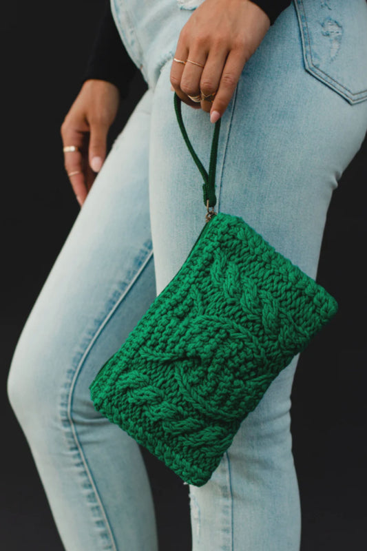 Green Cable Knit Clutch