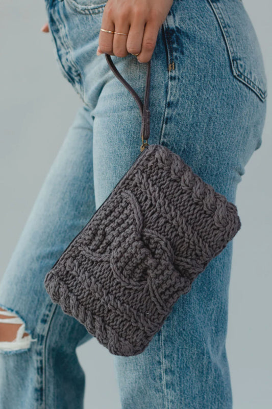 Gray Cable Knit Clutch