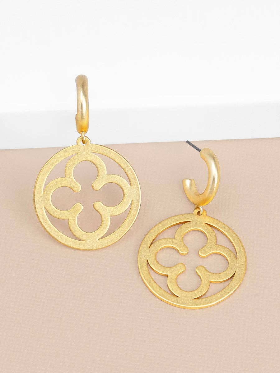 Gold Matte Metal Clover Small Drop Earrings