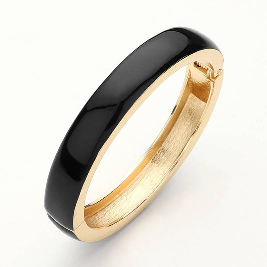 Black Enamel Hinged Bangle Bracelet