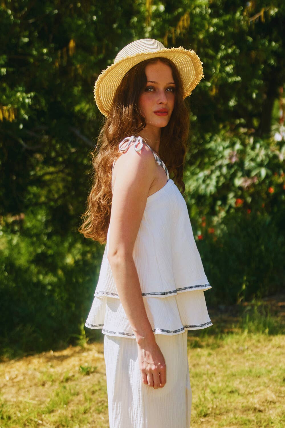 Bucketlist Ivory and White Cotton Gauze Top