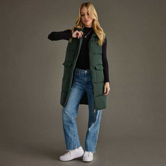 Quilted Forest Green Long Vest