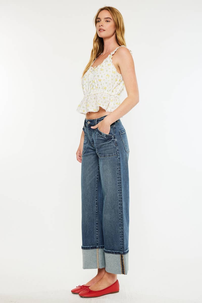 Kancan Mid Rise Wide Leg Jeans