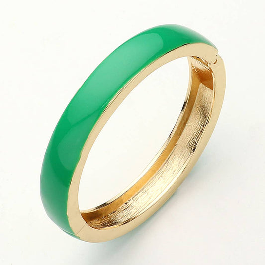 Green Enamel Hinged Bangle Bracelet