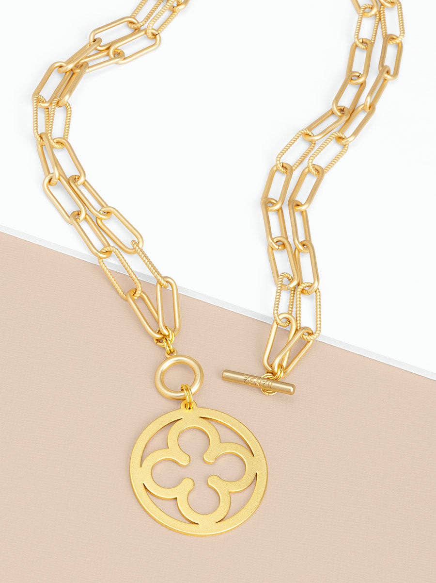 2-in-1 Matte Metal Double Strand Clover Pendant Necklace
