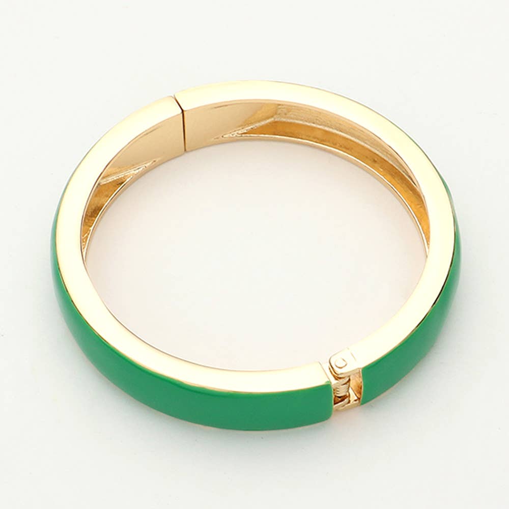 Green Enamel Hinged Bangle Bracelet