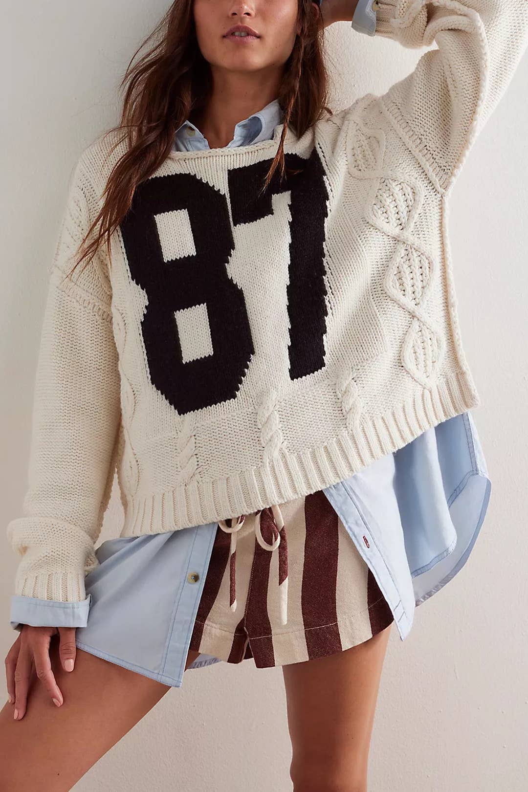 Cropped Cable Knit Sweater