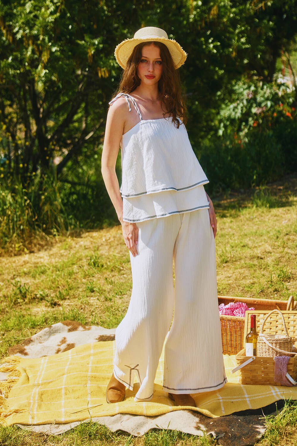 Bucketlist Ivory and White Cotton Gauze Top