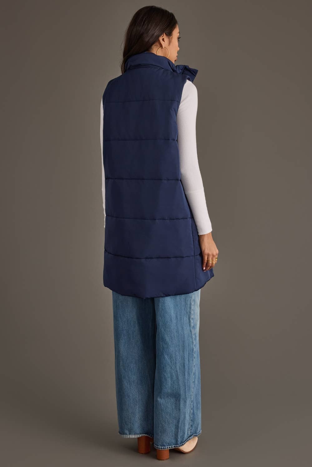 Navy Blue Long Quilted Vest