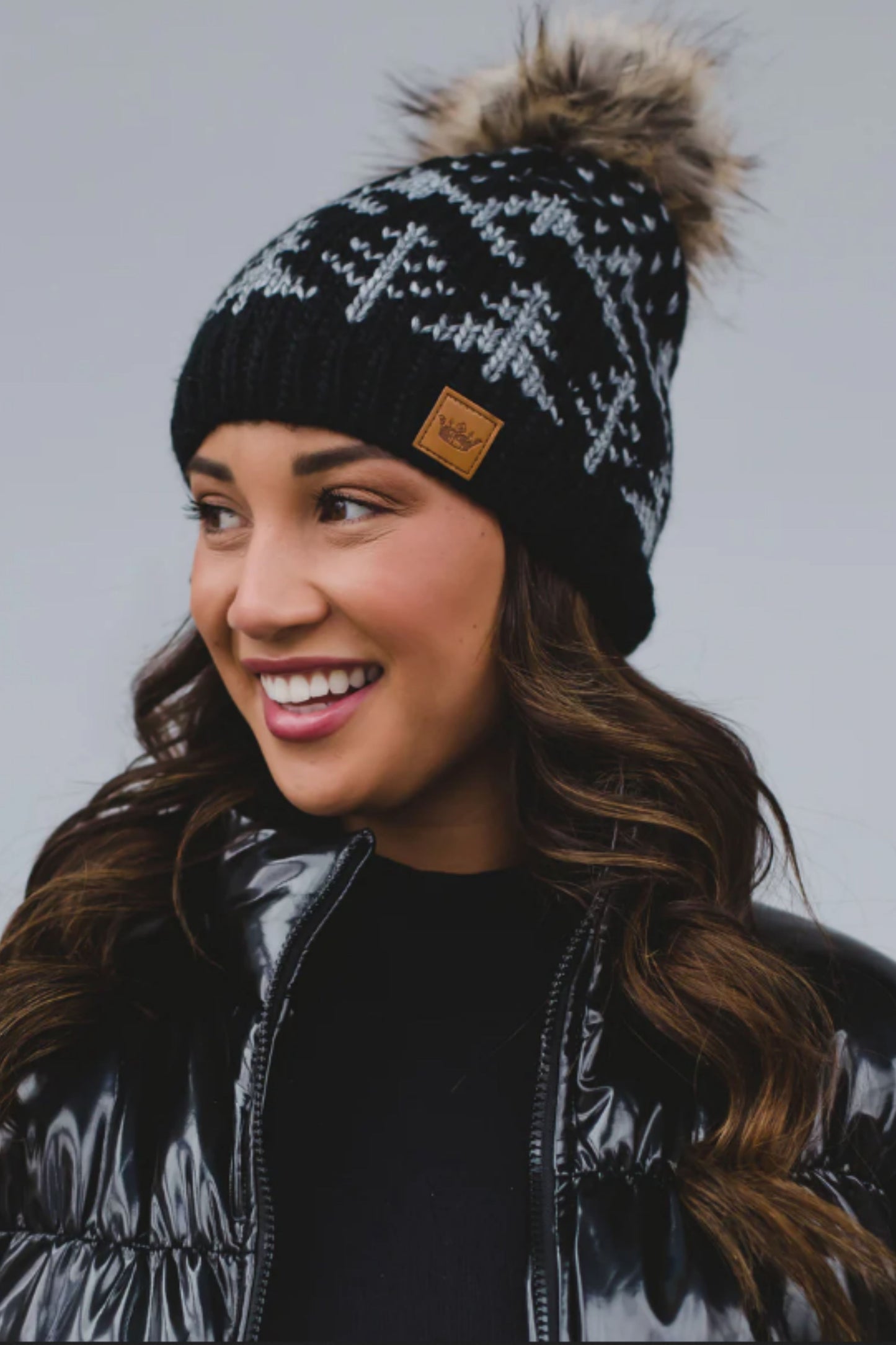 Gray and Black Tree Knit Hat
