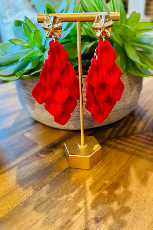 Red Cascading Petal Earrings