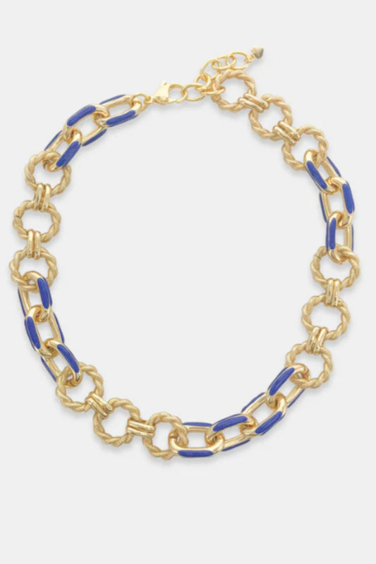 Blue and Gold Enamel Chain Necklace
