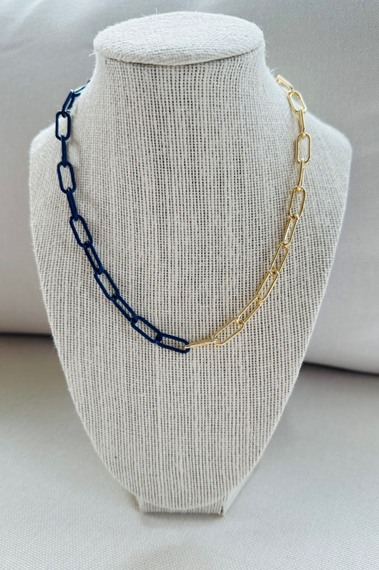 Royal Blue and Gold Chain Necklace