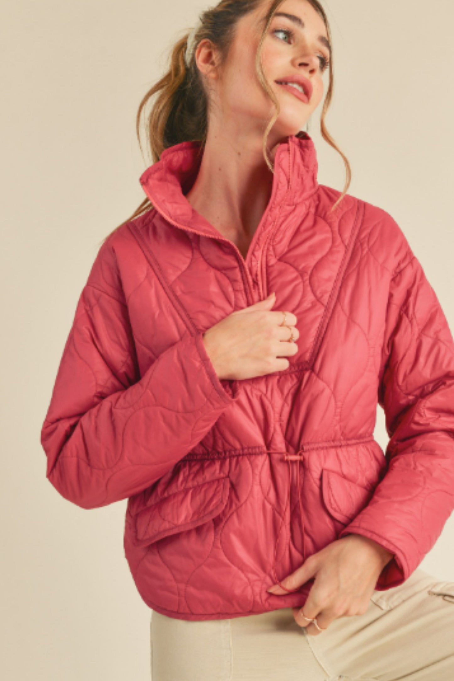 &Merci Pink Quilted Puffer Jacket