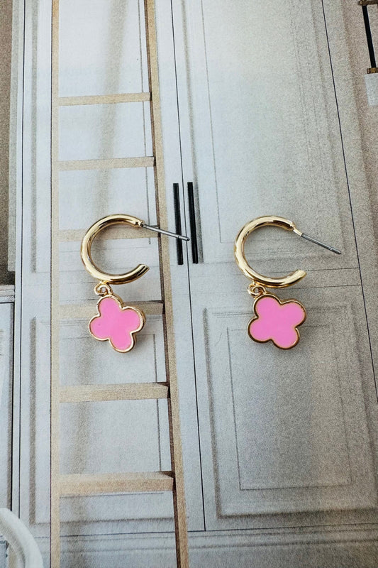 Small Pink Clover Earrings