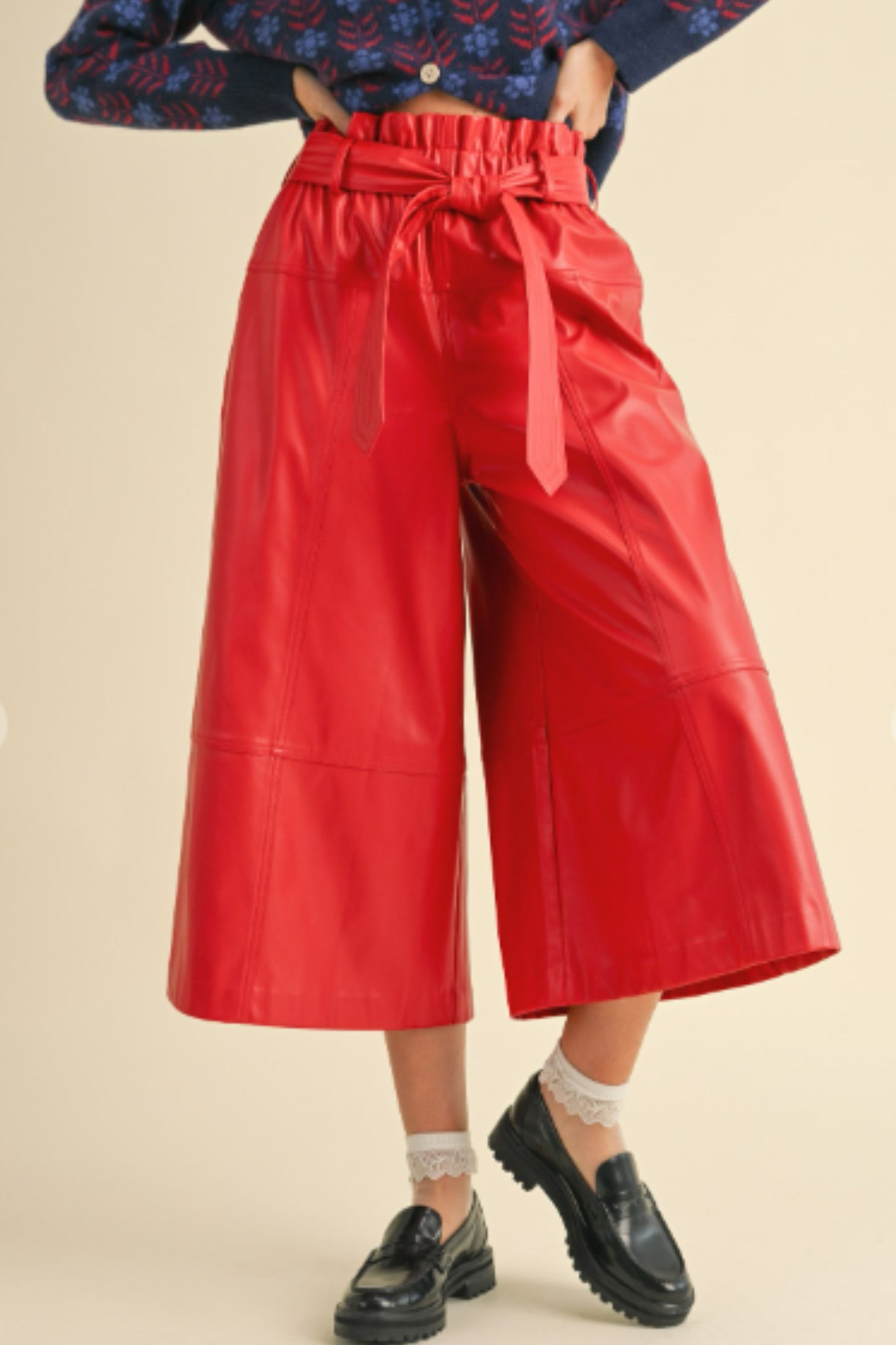 &merci Red Faux Leather High Rise Pants