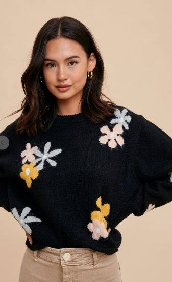 Black Flower Sweater