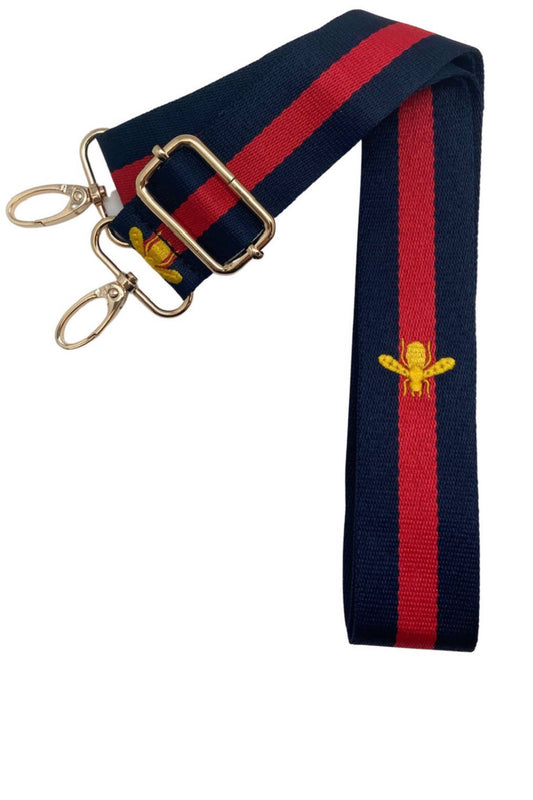 Navy Blue and Red with Bee Guitar Purse Strap