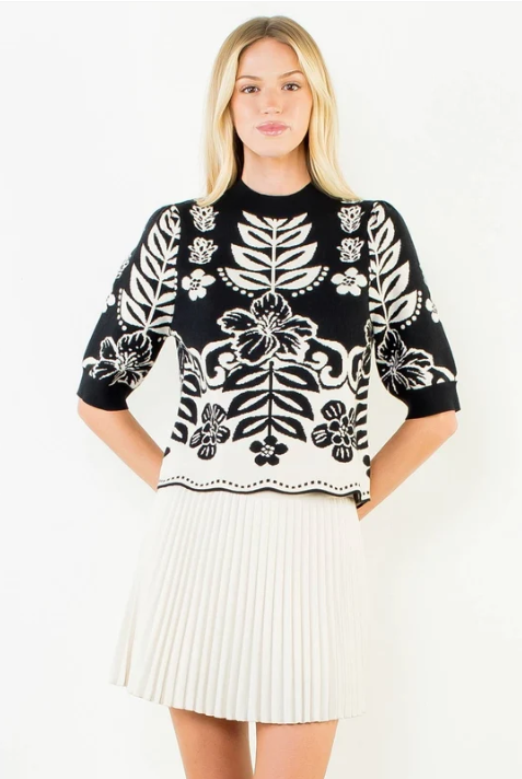 THML Black Knit Pattern Top