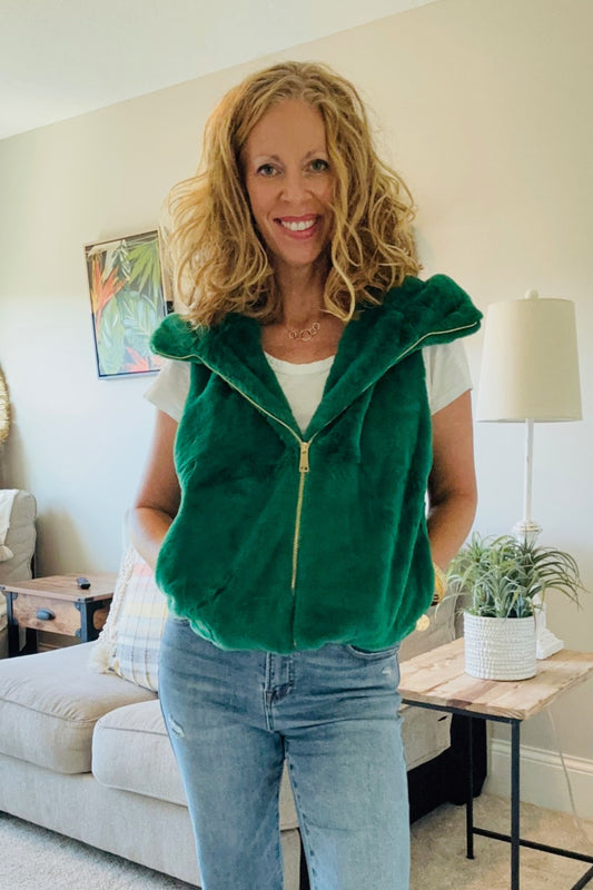 Green Faux Fur Hoodie Jacket