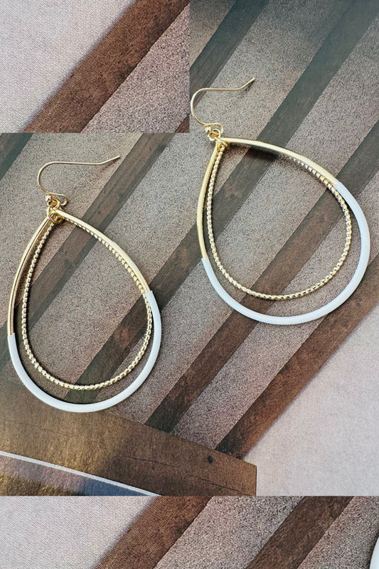 White and Gold Teardrop Earrings